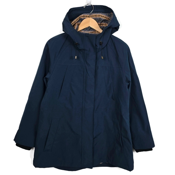 NEW Pendleton Hooded Rain Jacket Waist Cinch Blue Multicolor Lining Small - Picture 1 of 16